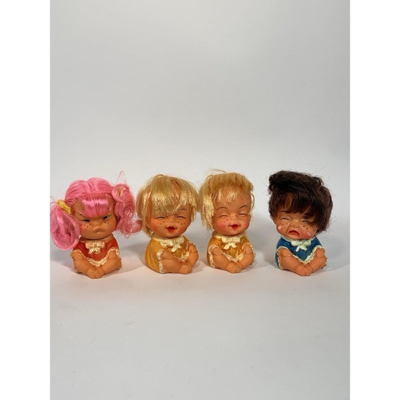 The Unbranded Brand Other - Lot of 4 Moody Cuties Vinyl Rubber Toy Dolls 1960s Vtg 3.5"
